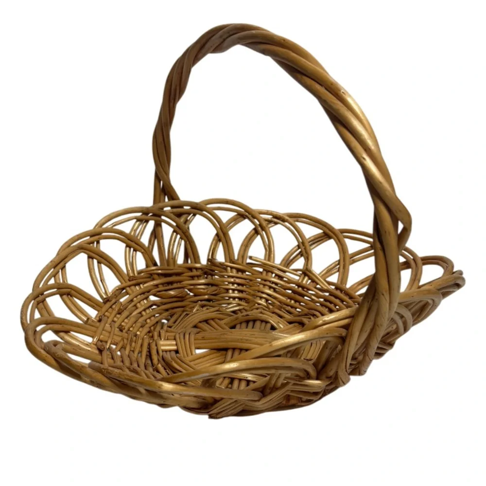 Vintage Gathering Basket Antique Woven Hand Crafted Natural Boho Country Cottage